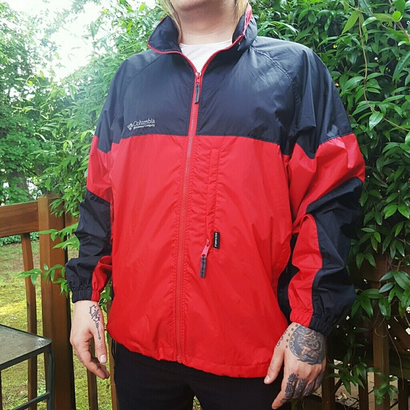 red columbia rain jacket